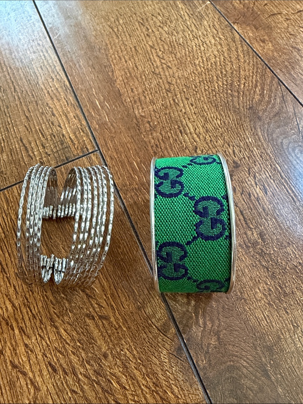 Gucci Green and Navy GG Fabric Cuff Bracelet